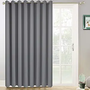 Yakamok Blackout Patio Curtains 100x84 Inches for Sliding Door Extral Wide Blackout Curtain Panels Thermal Insulated Room Divider - Grommet Top, 7' Tall by 8.3' Wide - Grey
