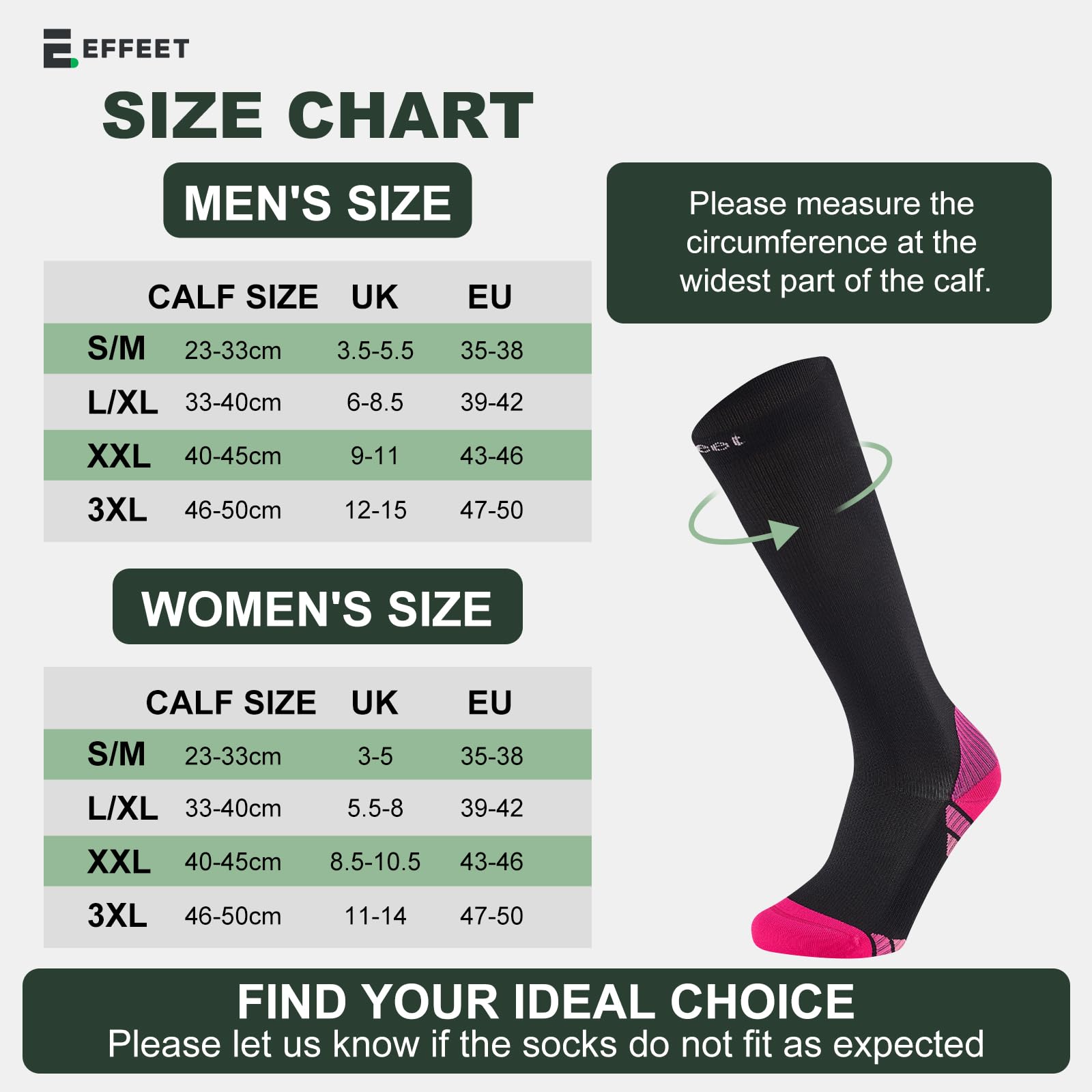 Effeet 2 Paia Calze Compressione Graduata Donna Uomo 20-30 mmHg, Calze Compressive Gambaletti Compressione Graduata Per Sport, Volo, Viaggio, Gravidanza E Lunghe Ore In Piedi