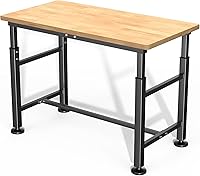 Ultrawall 47.5" Adjustable Height Garage Workbench - Heavy Duty 2000 lbs Rubberwood Workstation for Workshop, Home, Office