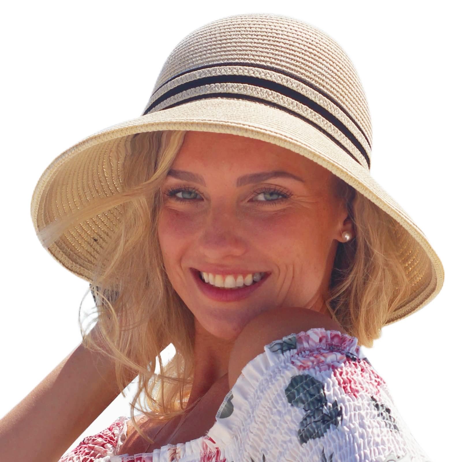 Comhats Ladies Sun Hats UPF 50 Wide Brim Straw Beach Summer Hat for Women Foldable Ponytail Bowknot