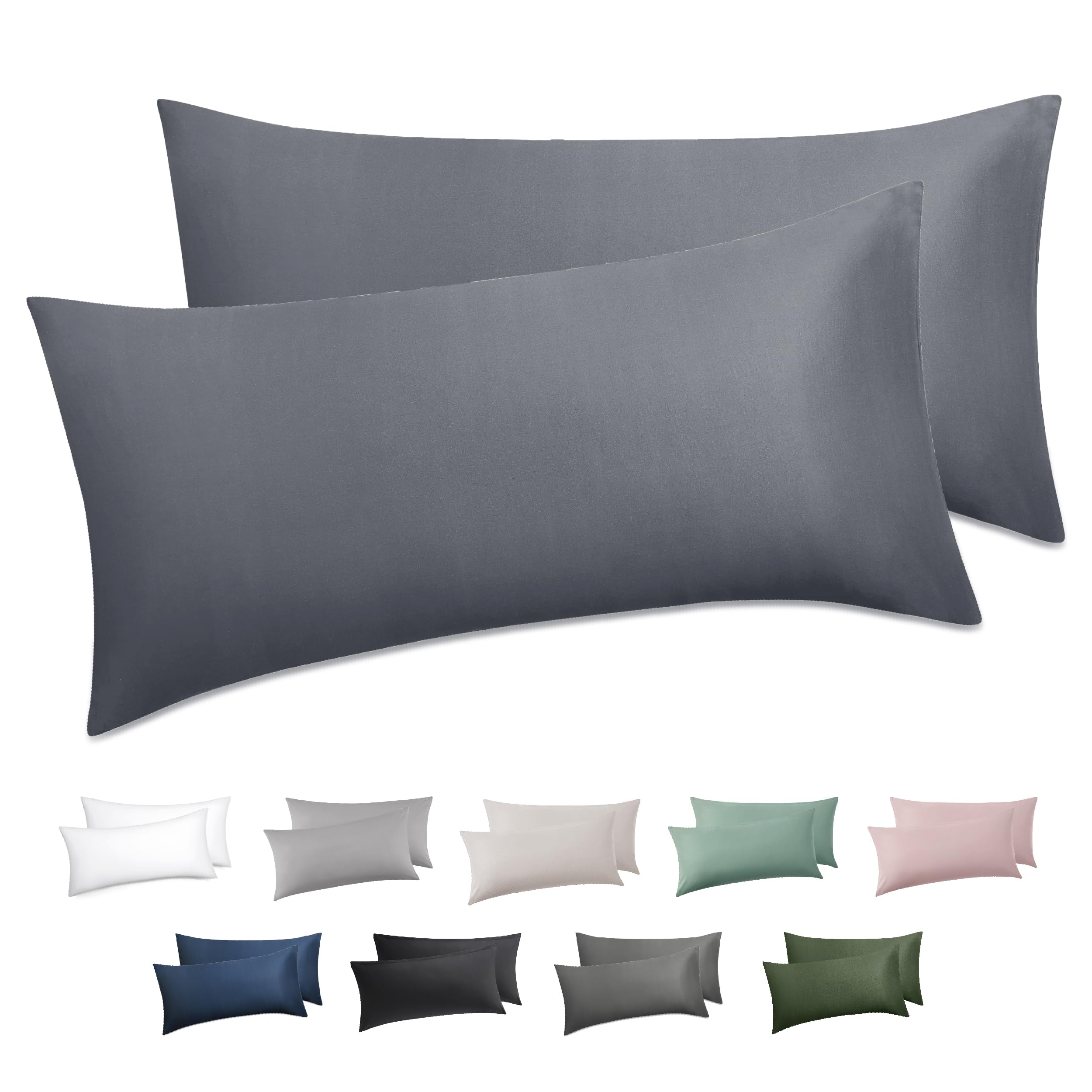 BEDSURE Kissenbezug 40x60 2er Set - 100% Baumwolle Kopfkissenbezug 40x60, Kissenbezüge mit Reißverschluss, Kissenhülle - Weich Atmungsaktiv und Langlebig, Oeko-TEX Zertifiziert, Anthrazit Grau