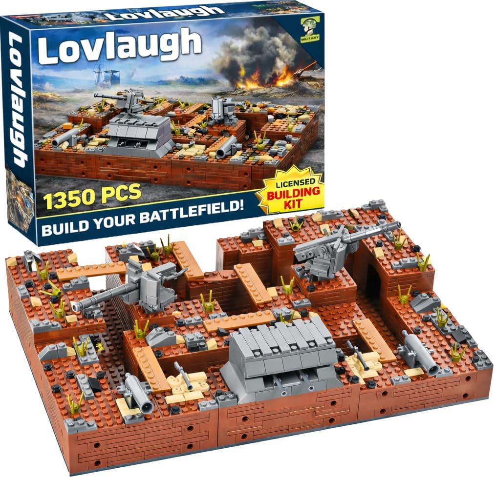 WW2 Military Trench Fortress Building Set（1350 pcs）Military Bunker Model Kit with Medical Room, Armory, Anti-Aircraft Gun&Ground Fortress for Adults&Kids, STEM Creative Play, Combat Display Collection