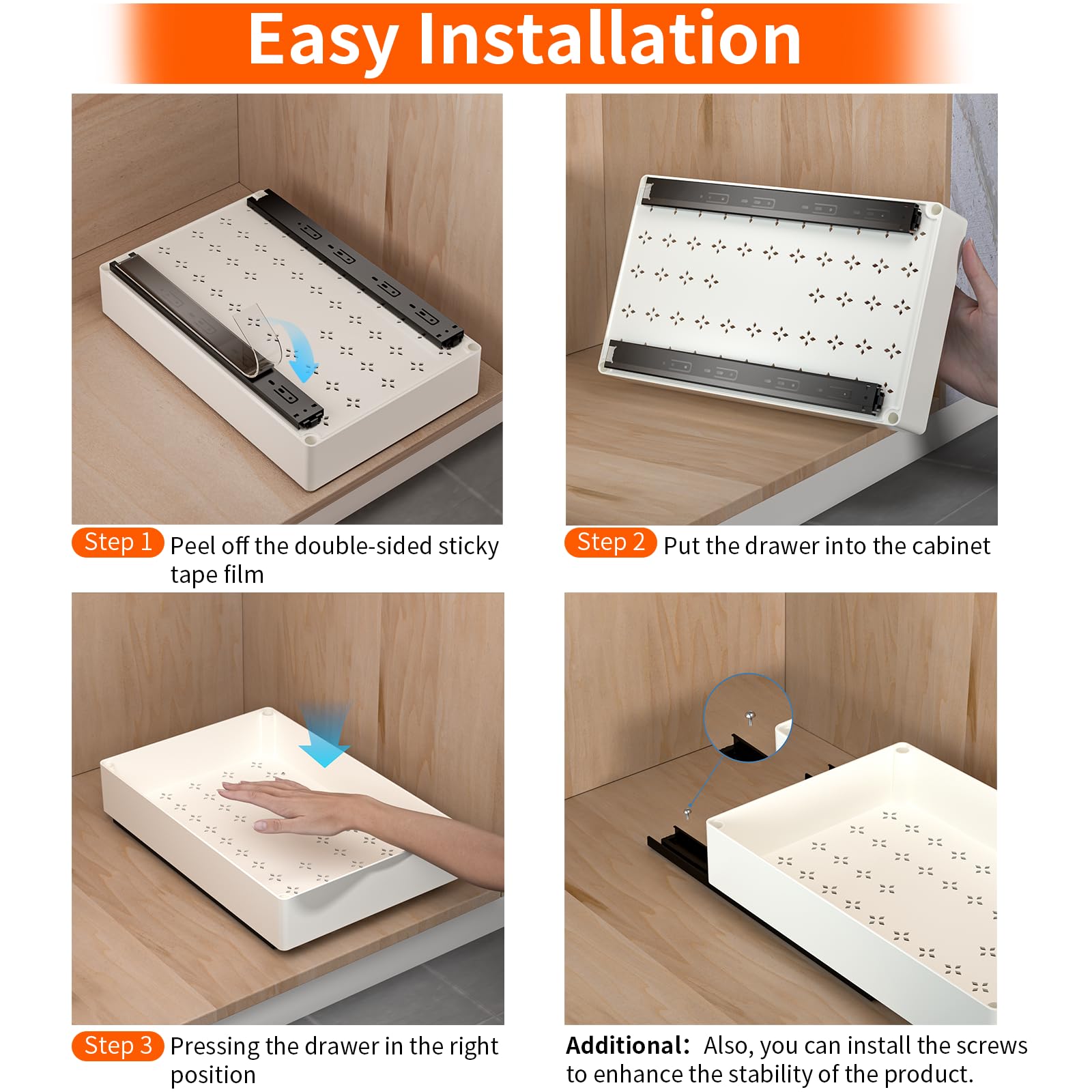 Set 3 Cassetti Estraibili Per Cucina Con Nastro Adesivo: Organizer Versatile In 3 Misure, Per Dispensa E Bagno
