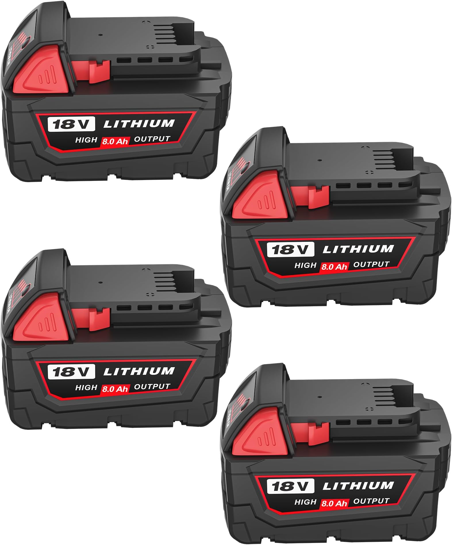 4Pack 8.0Ah M-18 Battery Replacement for Milwaukee 18V Battery 48-11-1862 48-11-1852 48-11-1880 Compatible with Milwaukee 18 Volt Batteries Cordless Power Tools（Red）