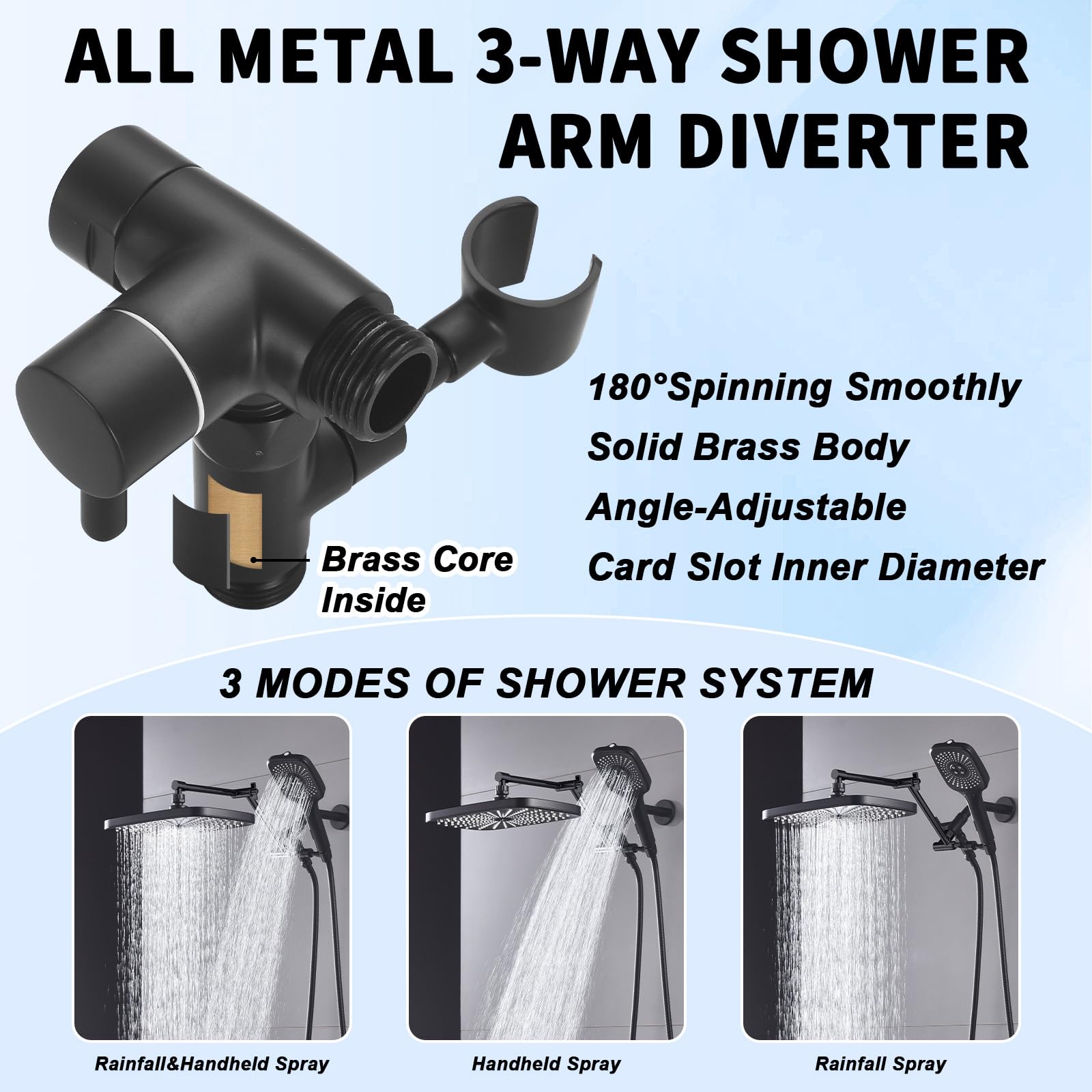 Cabezales de ducha de lluvia de 12 pulgadas con combo de rociador de mano, combo de cabezal de ducha doble de alta presión con rociador de mano de 3+1 ajustes, incluye desviador de 3 vías, brazo de