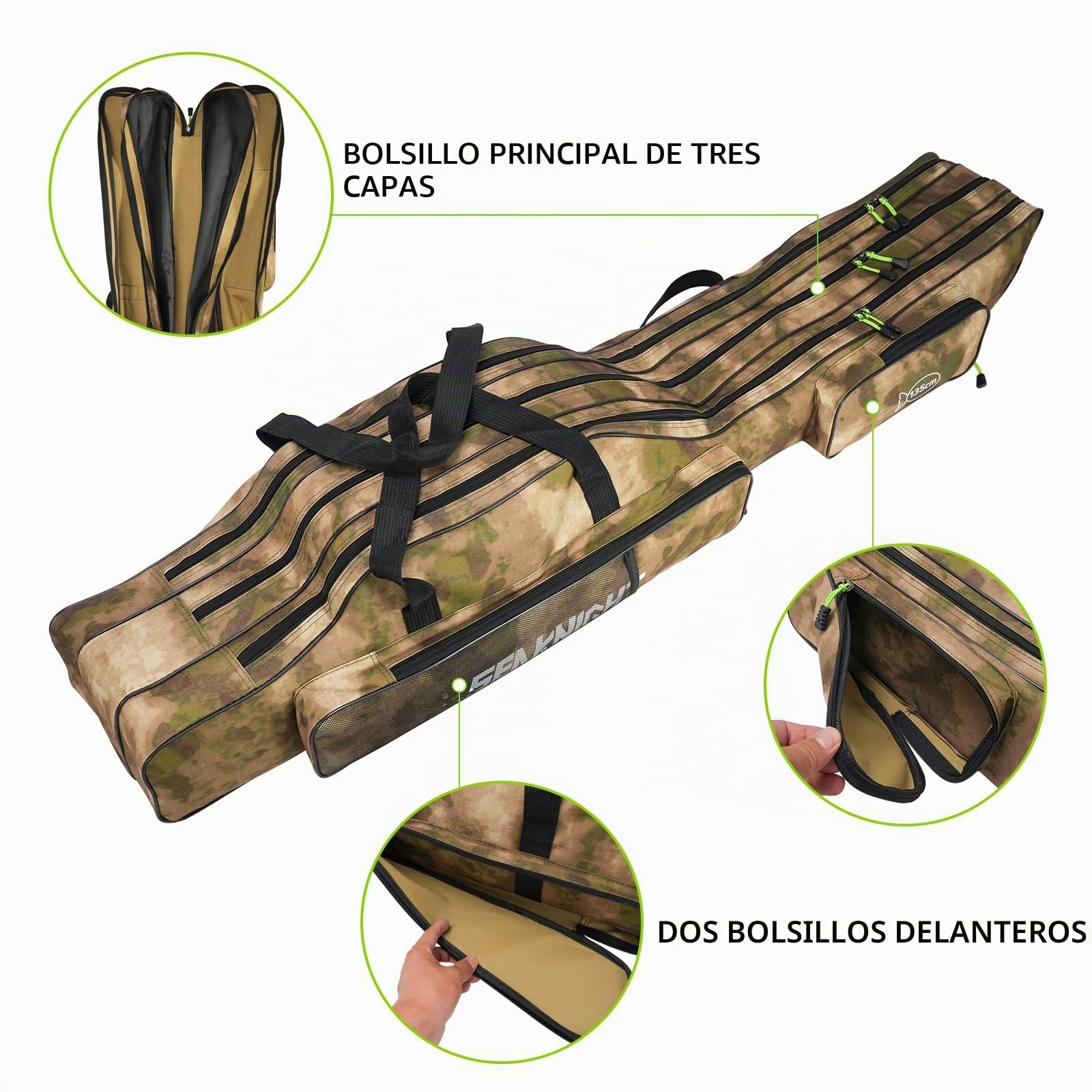 Bolsa portátil y plegable Seaknight para caña de pescar, juego de pesca al aire libre, funda de almacenamiento para aparejos, 135 cm/150 cm, 150 cm