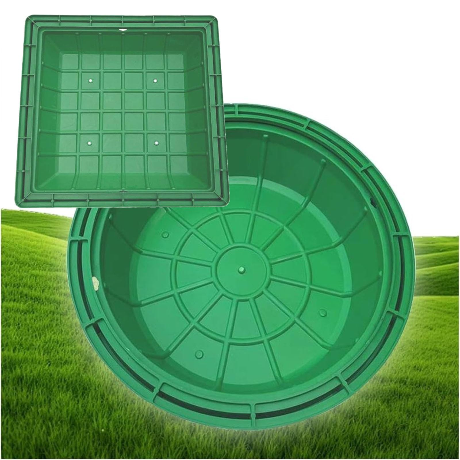 Zxcvasdf One Color Grass Top Recessed Manhole Cover, Round/Square Resin Drain Cover With Base, Outdoor Garden Septic Tank Covers, Weather Resistant, Invisible Design(Square 40 * 40Cm/15.7 * 15.7In)