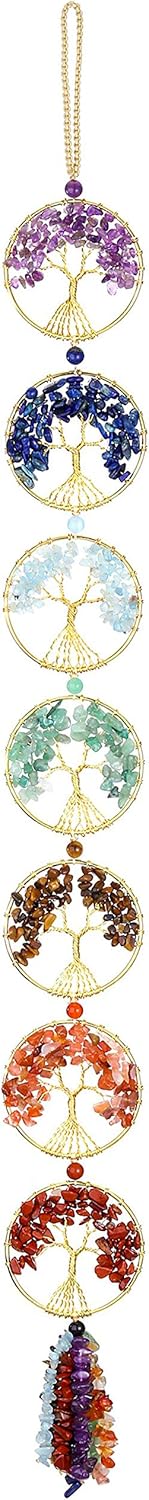 Top Plaza 7 Chakra Stones Healing Crystals Life Tree Wall Hanging Ornament Decoration for Good Luck Reiki Yoga Meditation Protection Mothers Day Mom Gifts