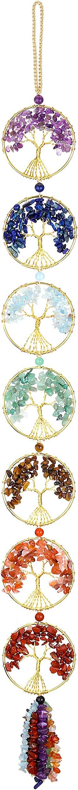 Top Plaza 7 Chakra Stones Healing Crystals Life Tree Wall Hanging Ornament Decoration for Good Luck Reiki Yoga Meditation Protection Mothers Day Mom Gifts