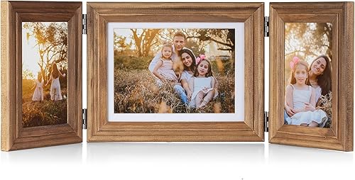 Tamolus 3 portarretratos verticales horizontales de madera con bisagras de 4 x 6 pulgadas y 5 x 7 pulgadas, triple plegable, decoración del hogar