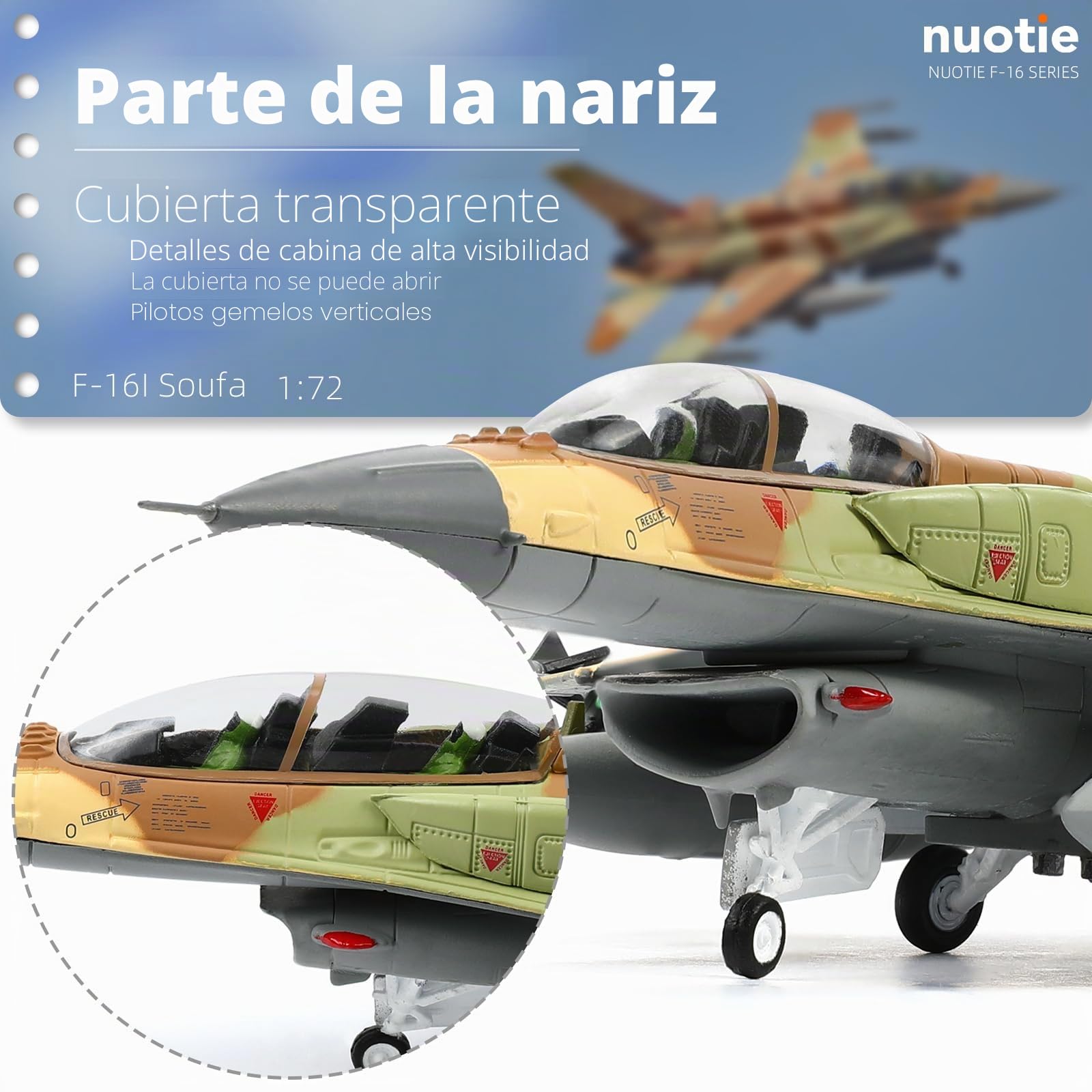 NUOTIE F-16 Fighting Falcon 1/72 Kit de Modelo de Avión de Metal Fundido a Presión Avión de Combate Aleación Modelo Preconstruido con Soporte para Adultos Colecciones o Regalo (F-16I-Israel)