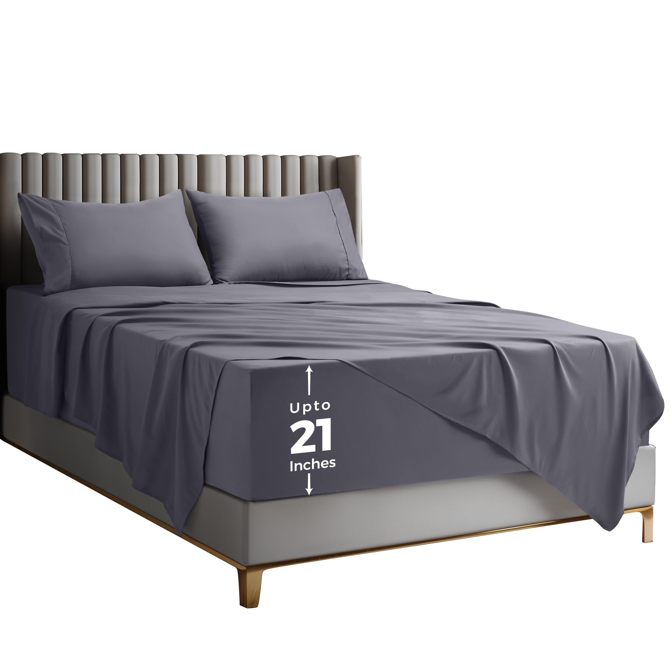 Utopia Bedding Deep Pocket Queen Sheet Set – Fits Mattresses Up to 21 inches – Cooling, Soft & Breathable – Oeko-Tex 4 Piece Bed Sheets (Grey)