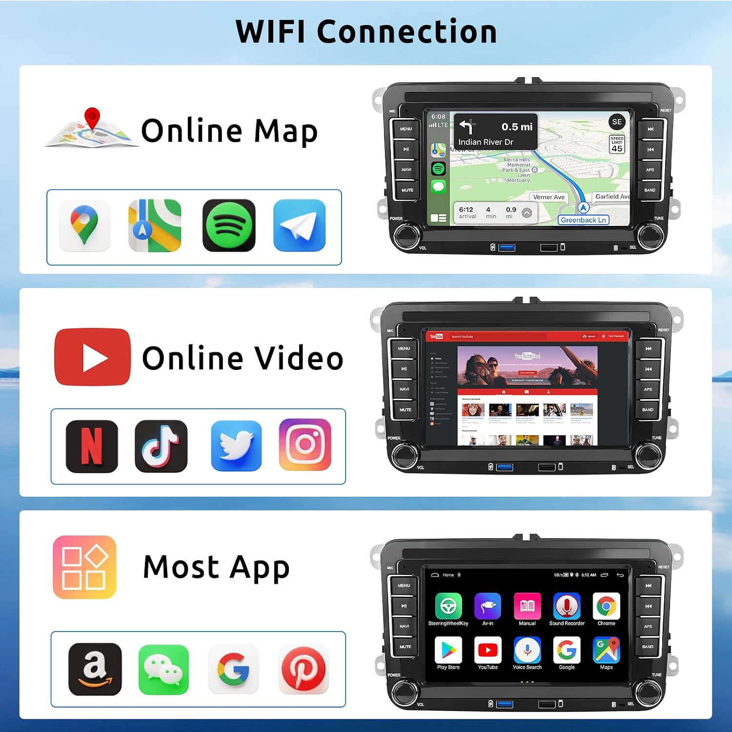 Image demonstrating Wi-Fi connectivity for online maps, video, and apps