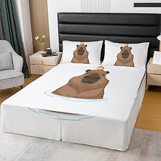 Capybara Bedding Bed Skirts for Women Girls Room Wild Animals Bed Skirt Kids Boys Cartoon Birds Fitted Sheet Bedding Decor Twin Size Funny Capybaras Bed Wrap Sheet Set