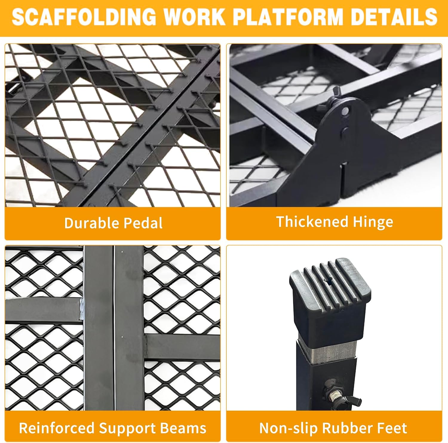 Scaffolding Work Platform, 29.9" to 47.2" Height Adjustable Work Platform, Foldable Scaffold for Building Construction, Interior Painting, Home Improvement（450LBS Capacity, Black,5 Heights Options)