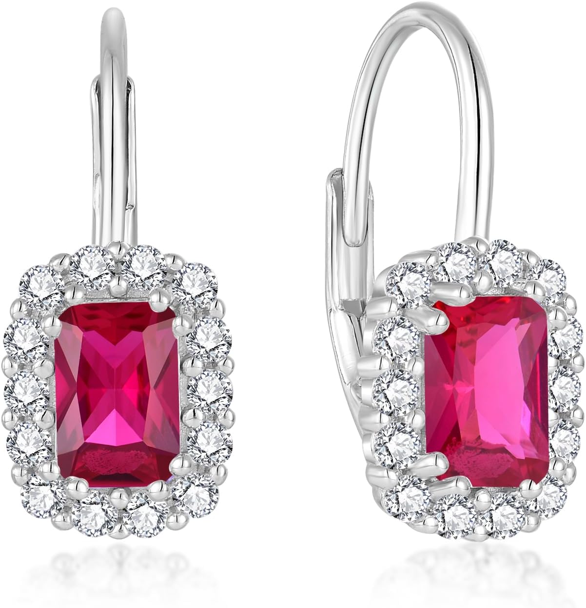 Rectangle Birthstone Earring for Women Cubic Zirconia Halo Drop Earrings, 925 Sterling Silver Emerald Cut Dainty Women's Jewelry Gift