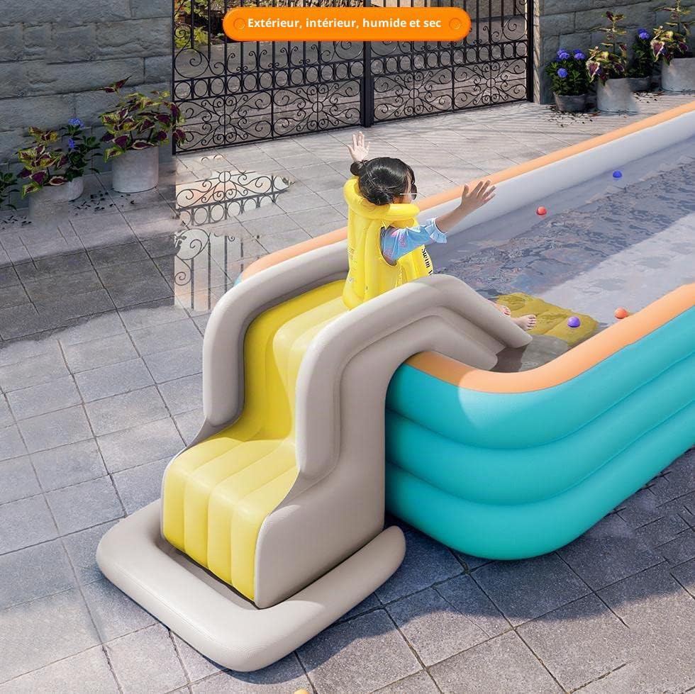 Toboggan Piscine Gonflable Enfant – Anti-basculement, Base Large, Avec Mur D’Escalade Et Pompe à Pied – 3 Kg