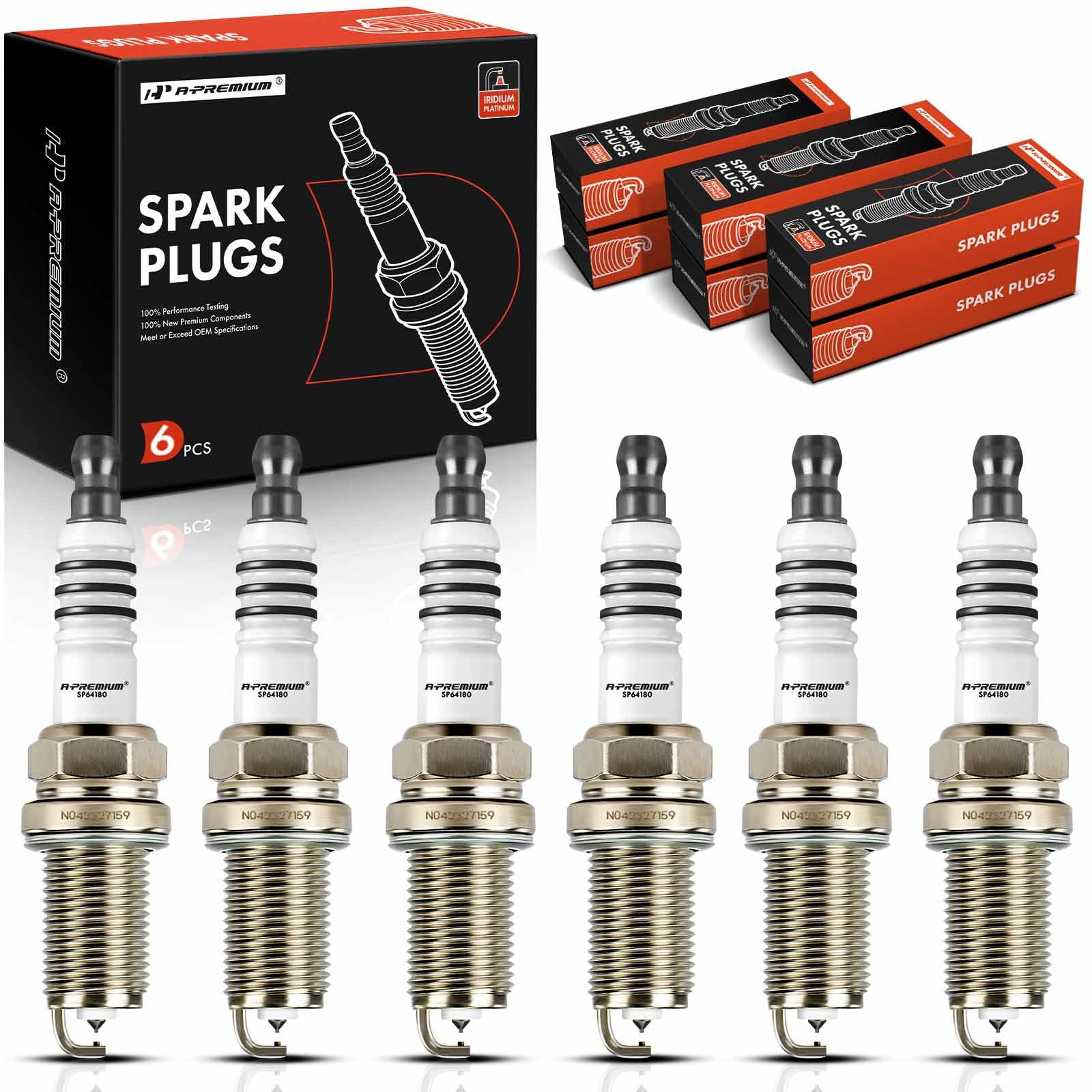A-Premium Iridium Platinum Spark Plugs (Pack of 6) Compatible with BMW 320i & Mercedes-Benz C32 AMG & Nissan Pathfinder & Volkswagen Passat & Cadillac