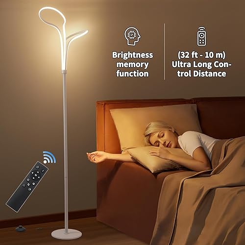Miniatura 6 de Lámpara de pie, lámparas de pie LED modernas para sala de estar, 40W-2500LM-3Color Lámpara de pie regulable remota, lámpara de pie blanca grande de