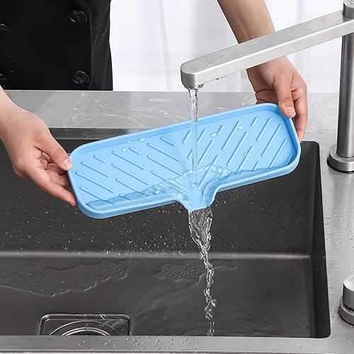 Vista 311 de Jaboneras de baño de silicona con boquilla de drenaje, organizador de fregadero de baño y cocina, soporte para esponja, bandeja de jabón para Gris