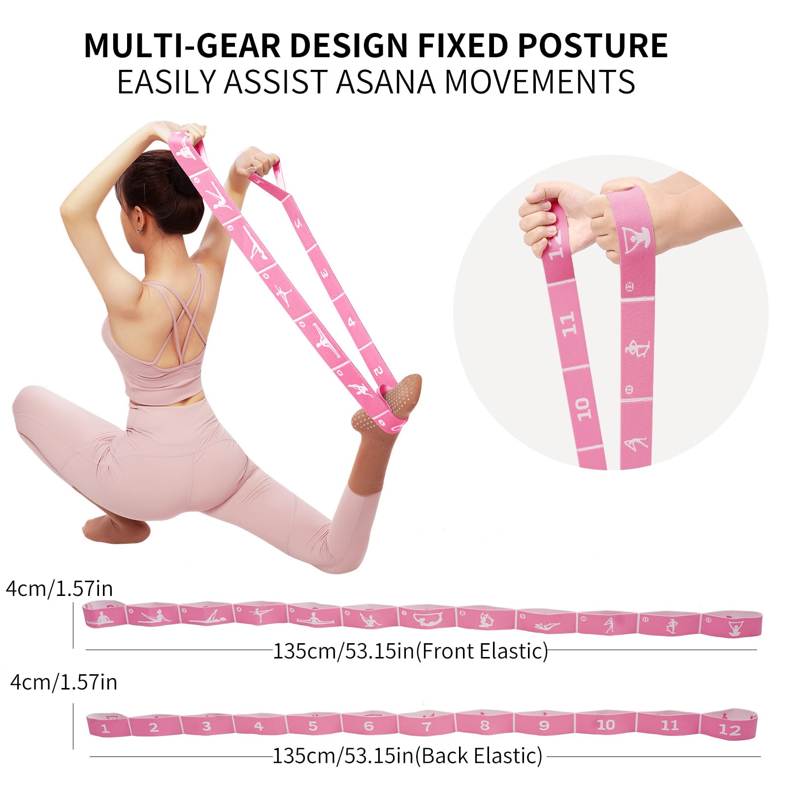 Blocchi da yoga con fascia elastica e borsa, blocchi per yoga in schiuma ad alta densità per stabilità, stretching profondo ed equilibrio, cinghia di resistenza a 12 anelli per yoga, pilates, danza e
