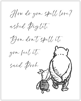 Sage Light Design Co Spell Love? Winnie the Pooh Quotes Wall Art | 8x10 UNFRAMED Black and White Minimalist Nursery Print | Pooh and Piglet Modern Home Decor
