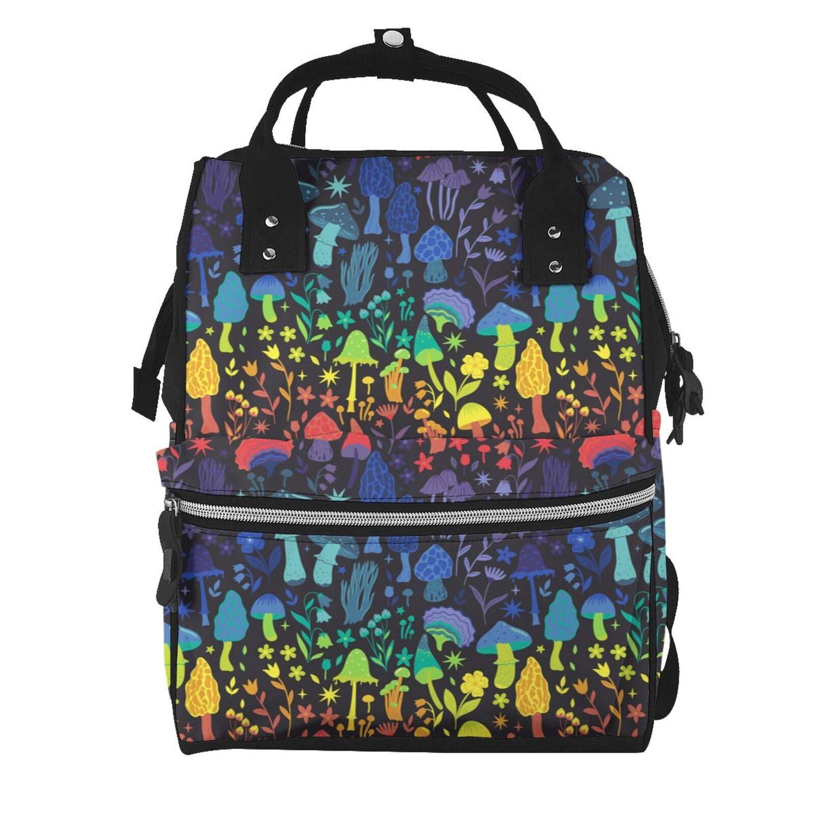Baby Diaper Backpack,Multi-Function Travel Backpack Nappy Bags,Nursing Bag, Fashion Mummy,Roomy Waterproof For Baby Care(Magical Mushrooms And Flowers)