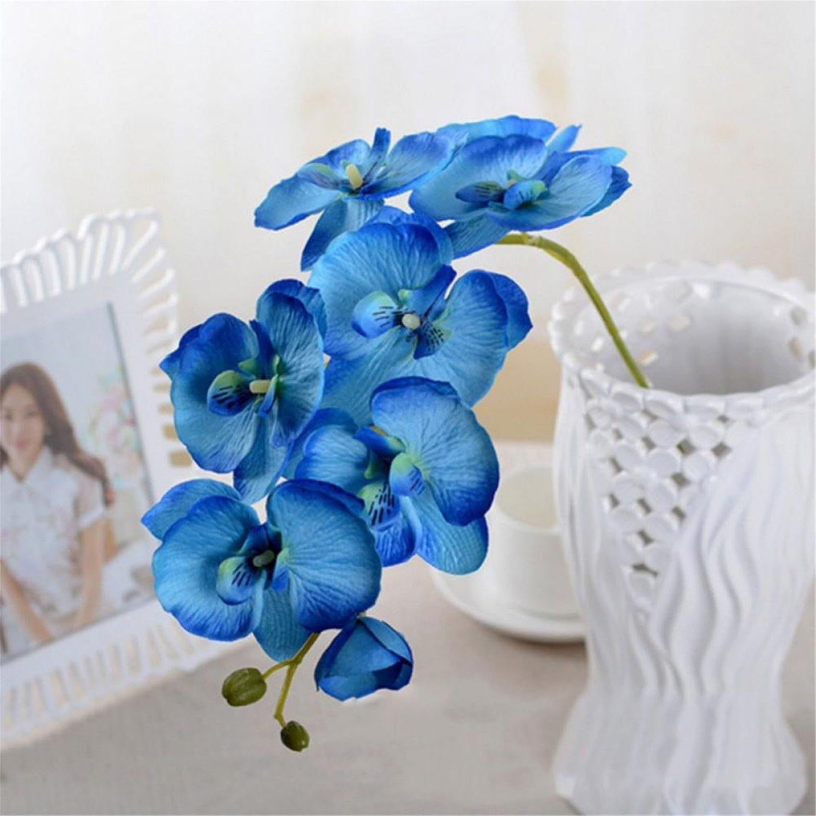 Unechte Blumen Unechte Phalaenopsis Künstliche Innen Weiß Künstliche Orchidee Blumenstiel Echte Simulation Phalaenopsis für Haus, Garten, Büro, Küche, Tisch