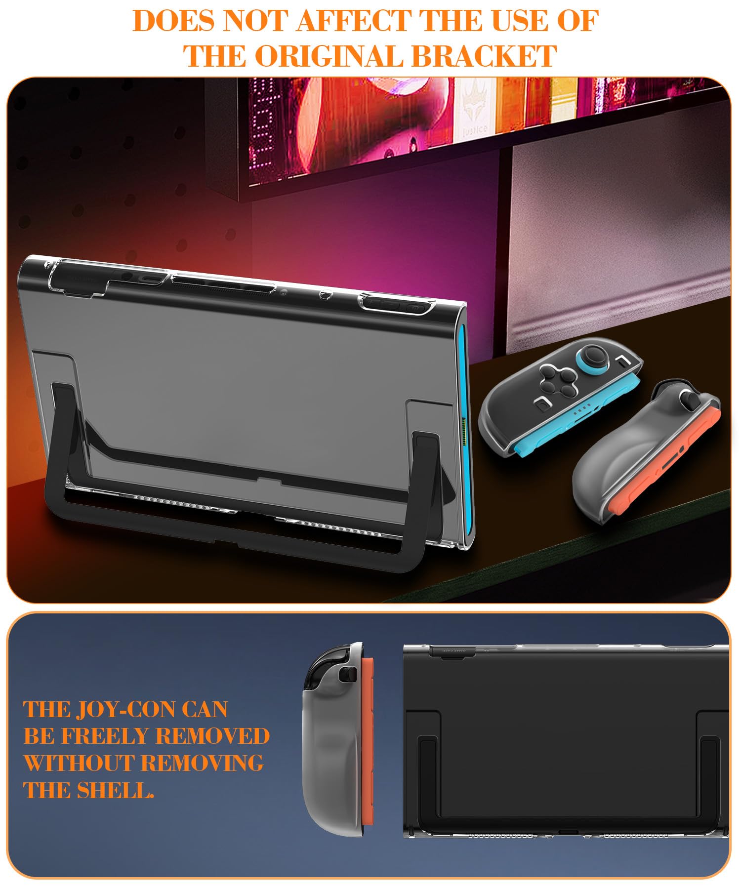 Etui dokujące Teyomi kompatybilne z Nintendo Switch 2, przezroczysta osłona ochronna kompatybilna z Nintendo Switch 2, 2 ergonomiczne osłony TPU na Joy-Con i 8 uchwytów kciukowych (przezroczyste)