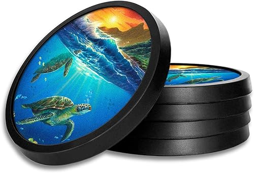 Posavasos de silicona antideslizantes con almohadilla de fieltro absorbente impresa extraíble, juego de 4 tortugas marinas