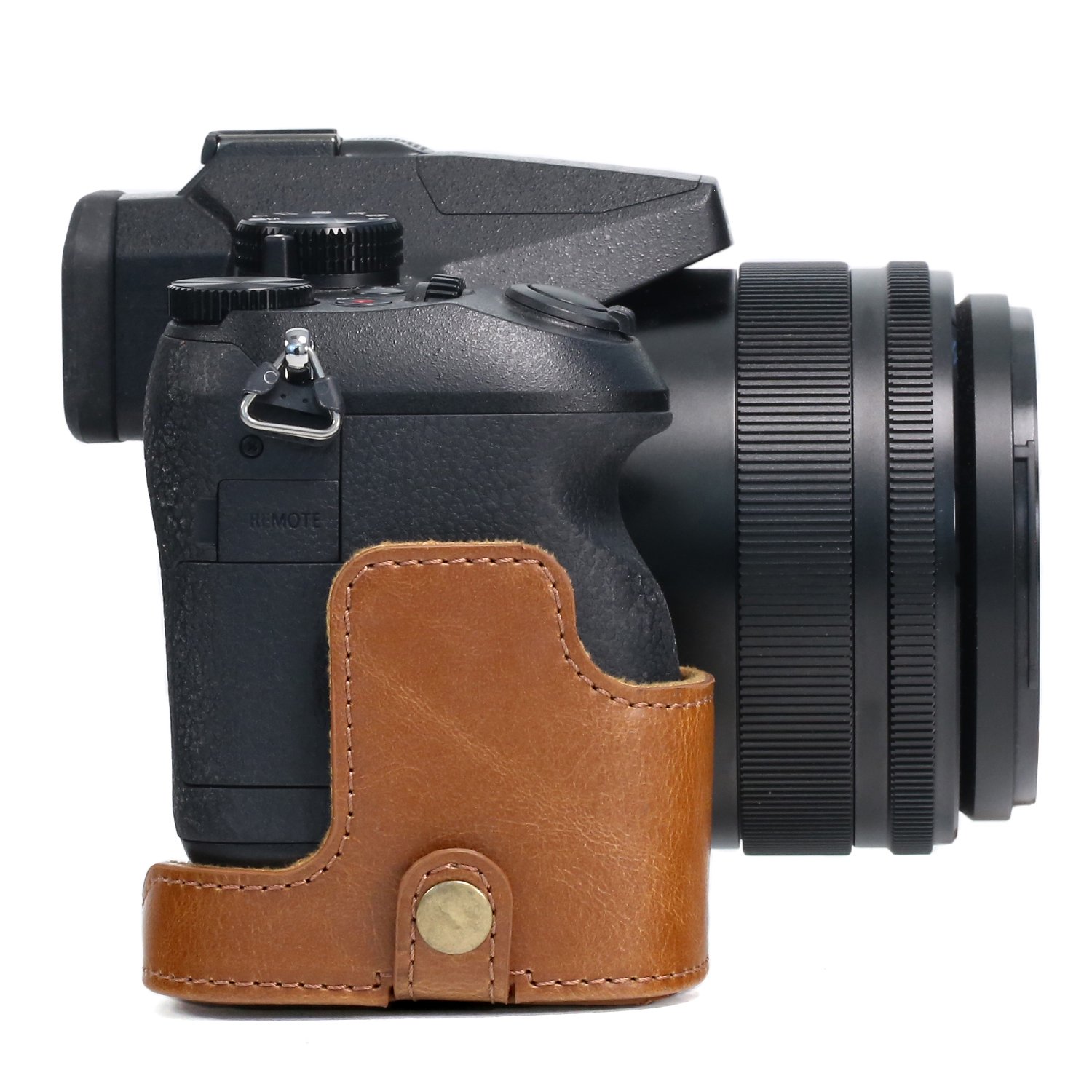 MegaGear MG762 Ever Ready skórzane etui i pasek z dostępem baterii do aparatu Sony EmartShot DSC-RX10 IV/DSC-RX10 III - jasnobrązowy