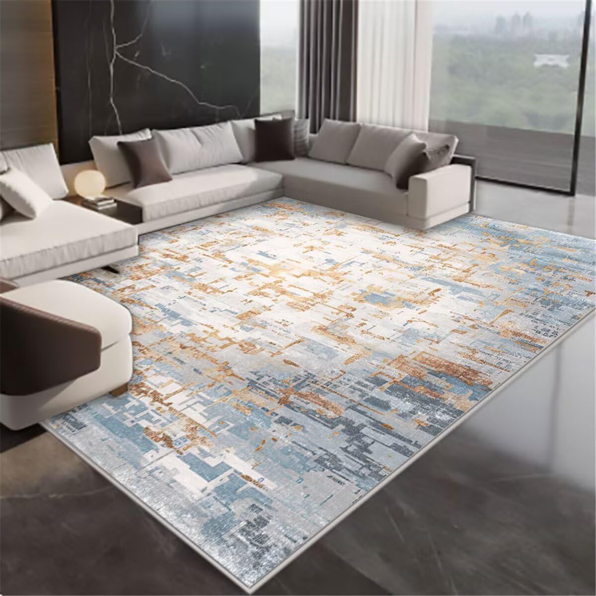 Tapis pour chien en palette gris-bleu, deco de chambre élégante 90x150cm