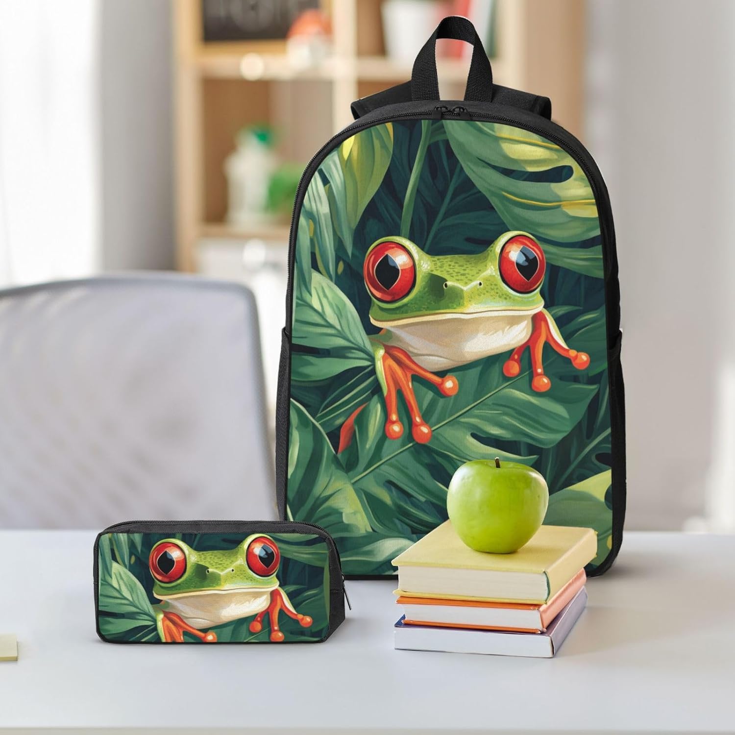 Frog School Backpack Kids Girls Boys Teens 3PCS Bookbag with Lunch Box Pencil case Set Lightweight Bag - Image 8