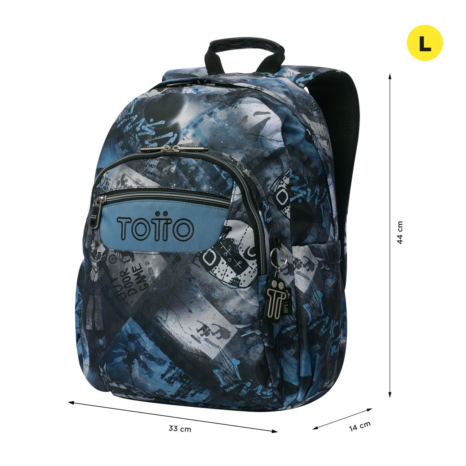 TOTTO - Mochila Escolar Adaptable a Carro, Modelo Acuareles, Capacidad 20 L, Bolsillo para Pc 14", 2 Bolsillo Botella, Espaldar Ergonómico con Flujo de Aire, Cómodas Correas en S, Estampado Film