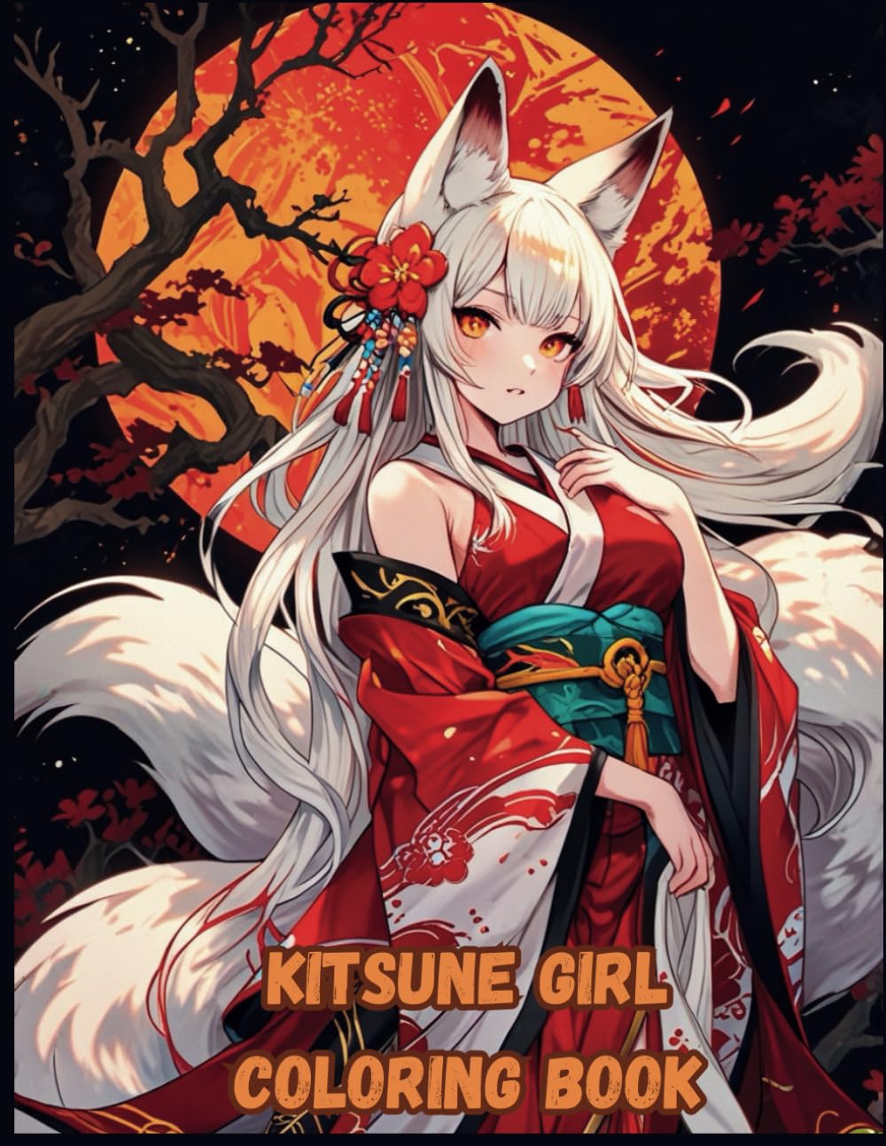 Japanese Kitsune Anime Fox Girl Coloring Book, Adult anime coloring book, Perfect for Relaxation, Stress Relief, and Anime Lovers of All Ages