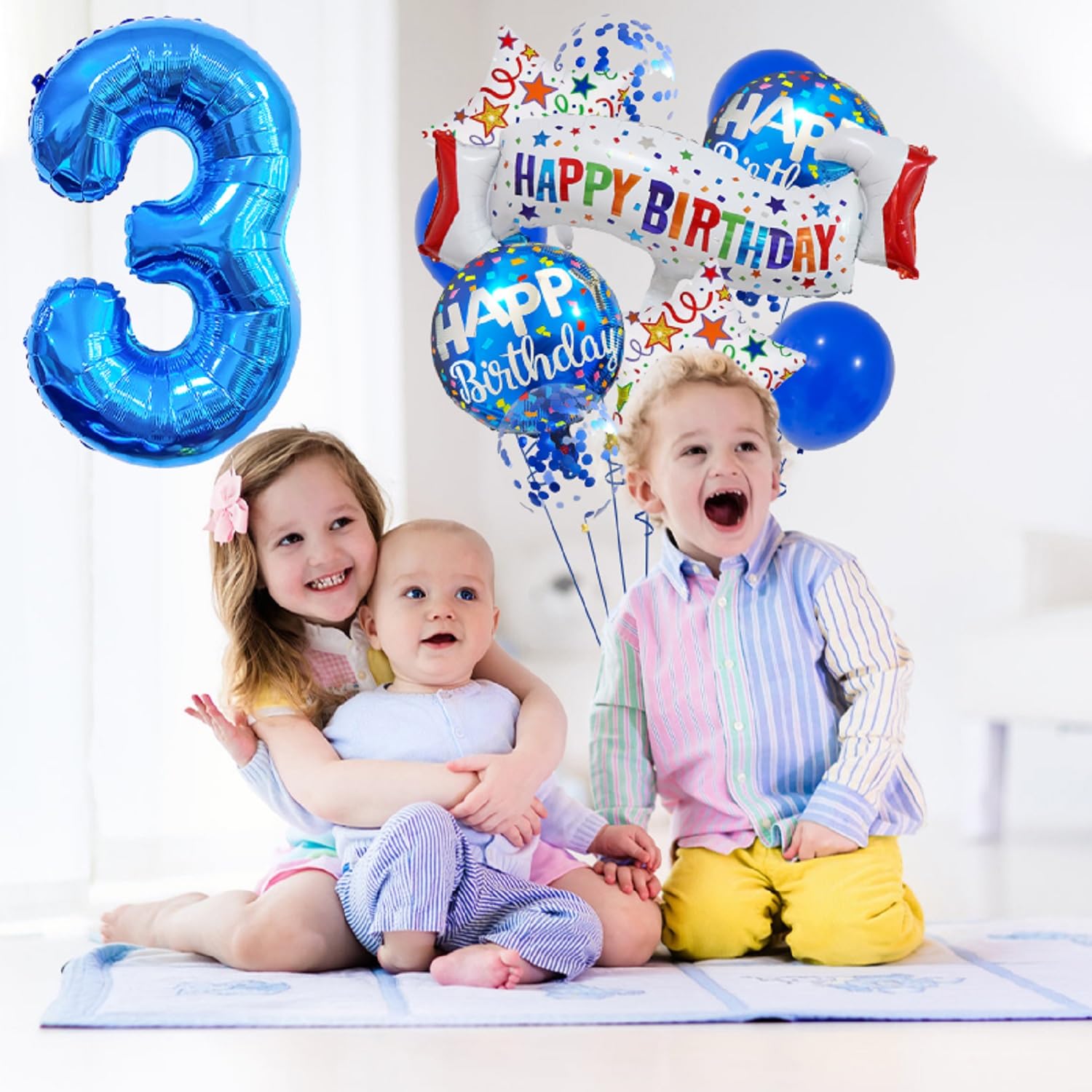Happy 3rd Birthday Balloon Colorful Banner Balloons Set 3rd Year