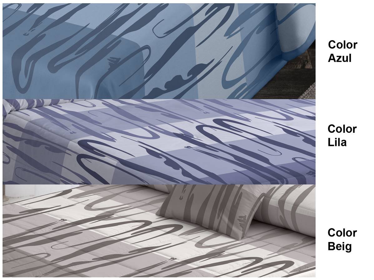 Lanovenanube Edredón conforter Carolina Cama 135 cm Azul algodón poliéster | 50% algodón y 50% poliéster. Diseño con bloques de color y líneas curvas. Cintas con botones de ajuste. No incluye cojín.