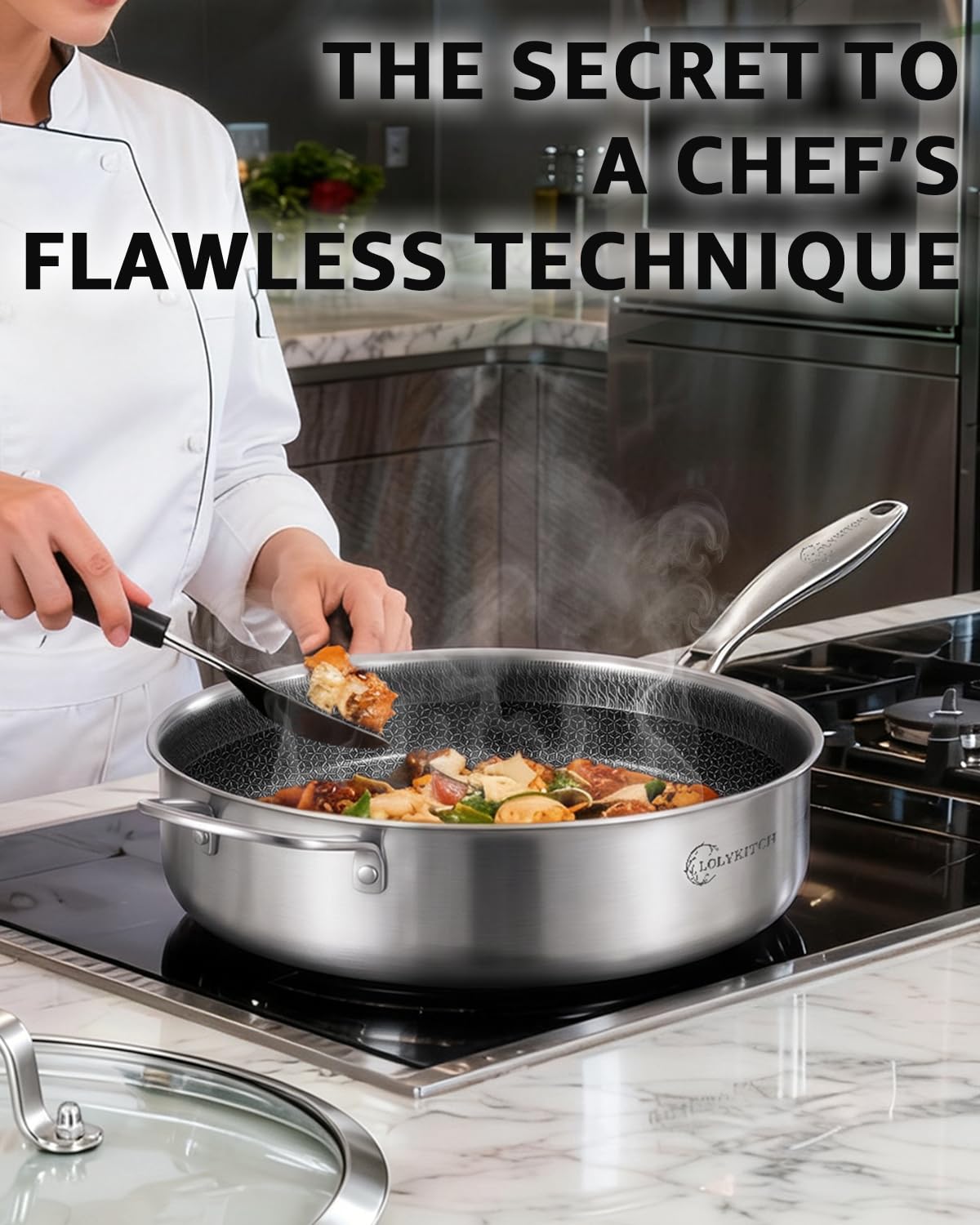 LOLYKITCH 6-Quart Frying Pan with Lid - 12 Inch -8