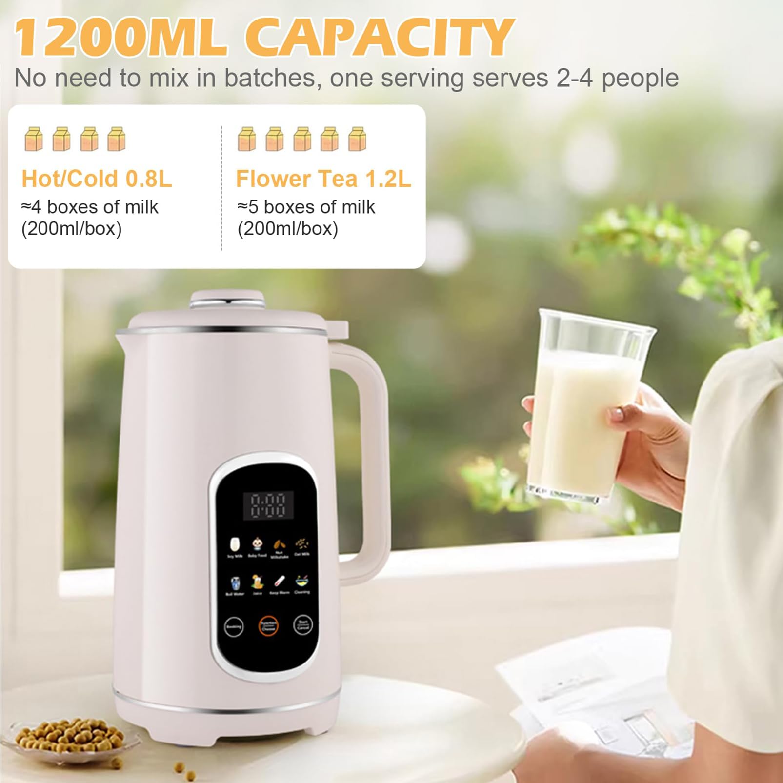 Machine à lait de soja automatique 1,2 L 12 lames écran LED minuterie 18 h maintien au chaud autonettoyant