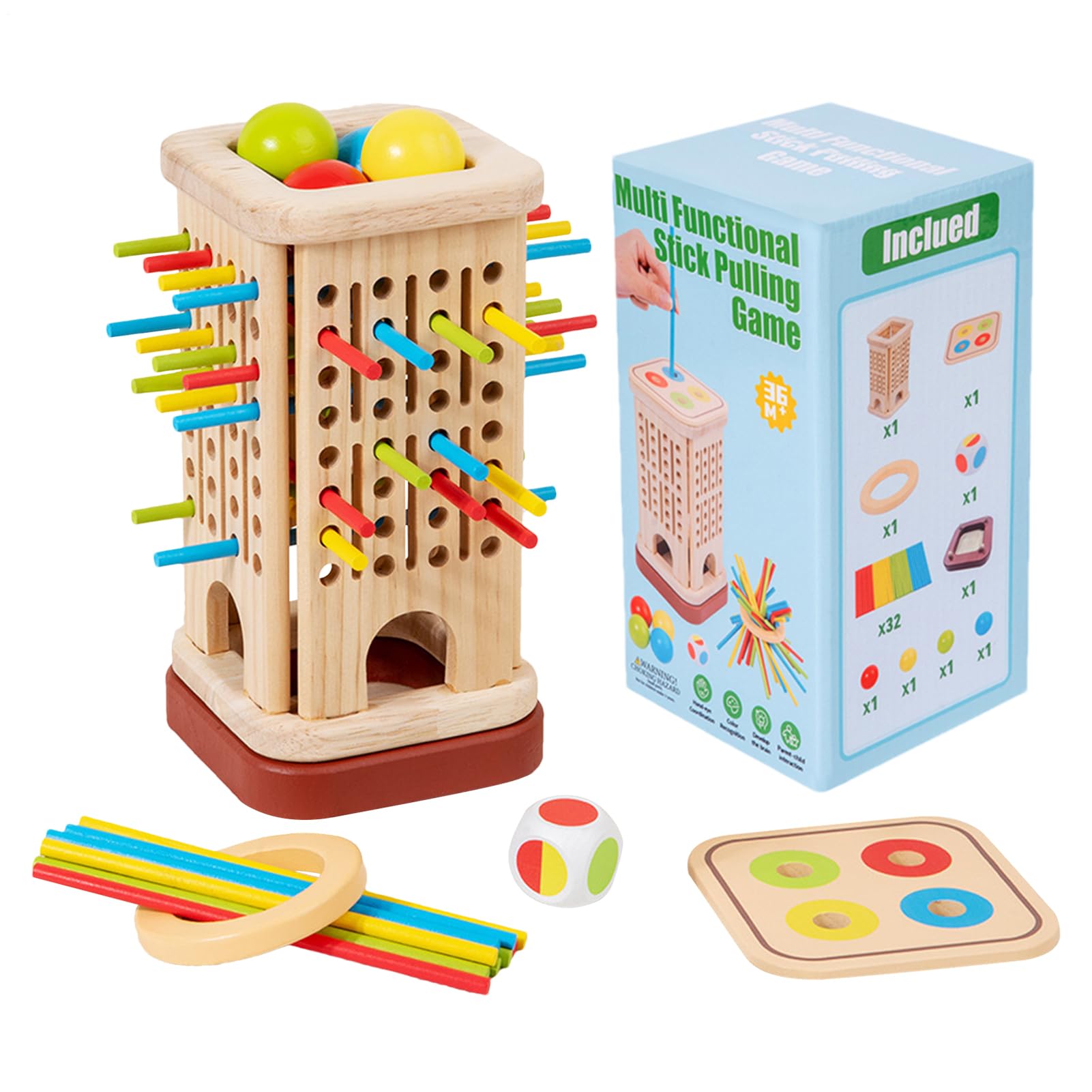 Juego de Palitos de Torre de Madera para mesa infantil con bloques multicolor 8