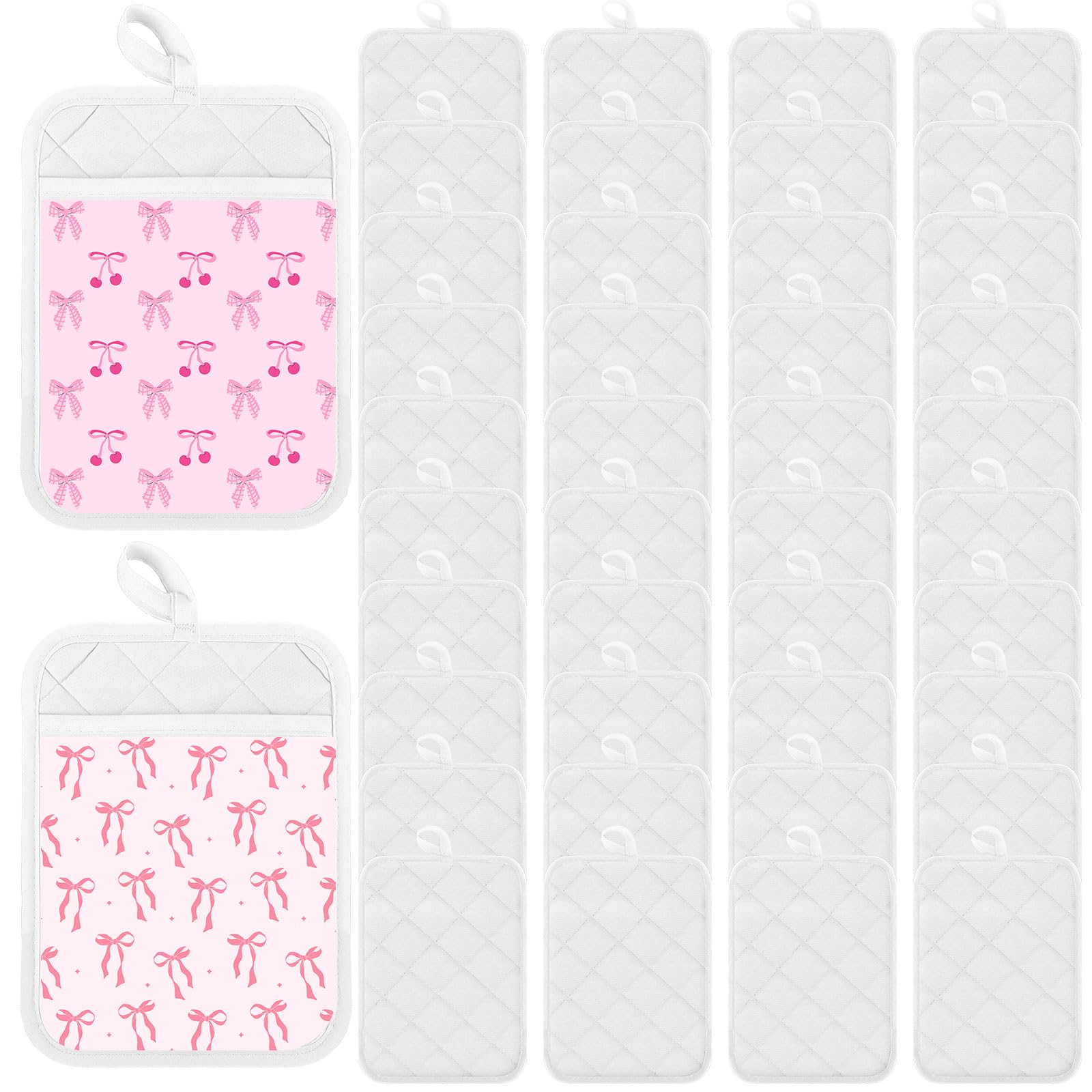 Hoolerry 40 presine con tasca a sublimazione, 17,8 x 22,9 cm, in cotone, con passanti per appendere, per cucina, cucina, cottura al forno (bianco)