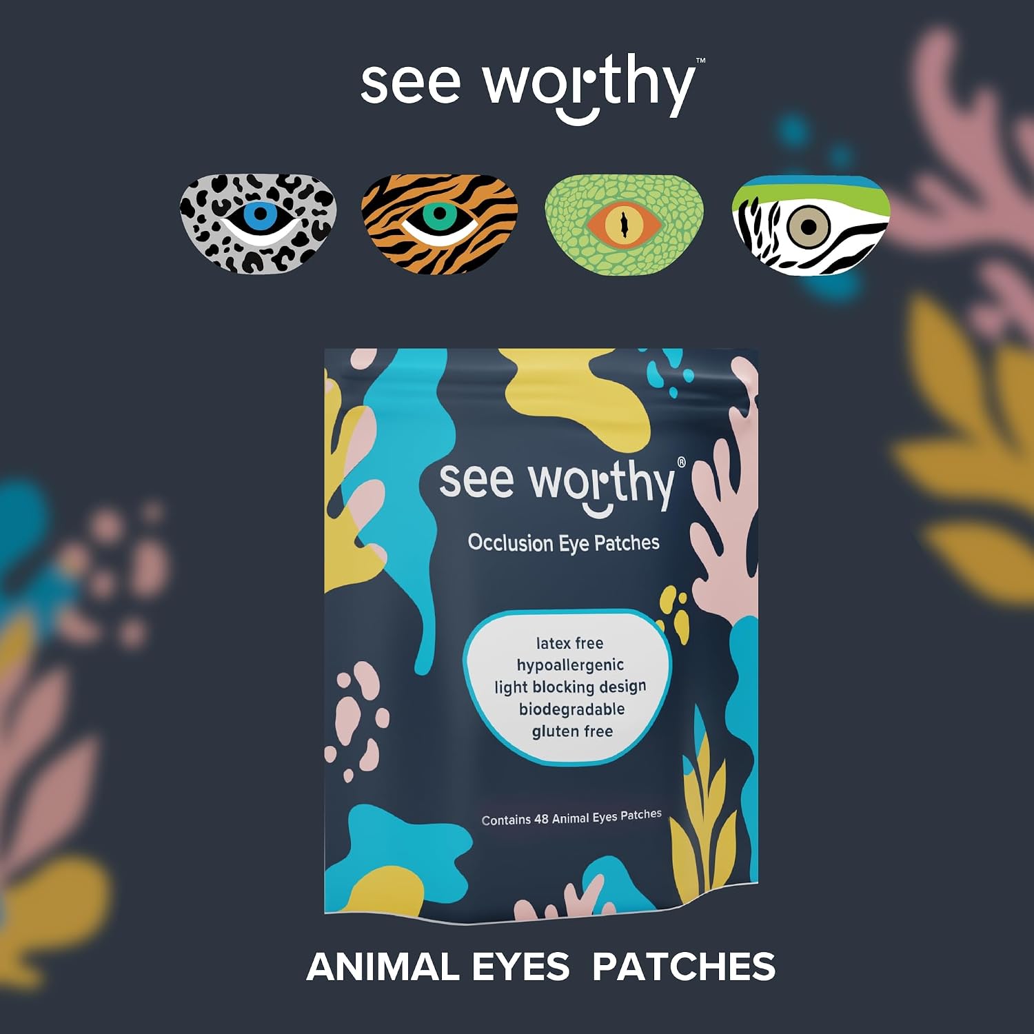 Adhesive Eyepatch for Kids & Adult - As Seen on Shark Tank - Kids Breathable, Comfortable Animal Eyepatch for Lazy Eye - Amblyopia & Sensitive Skin Medical Eye Patches - 48 Patches by See Worthy