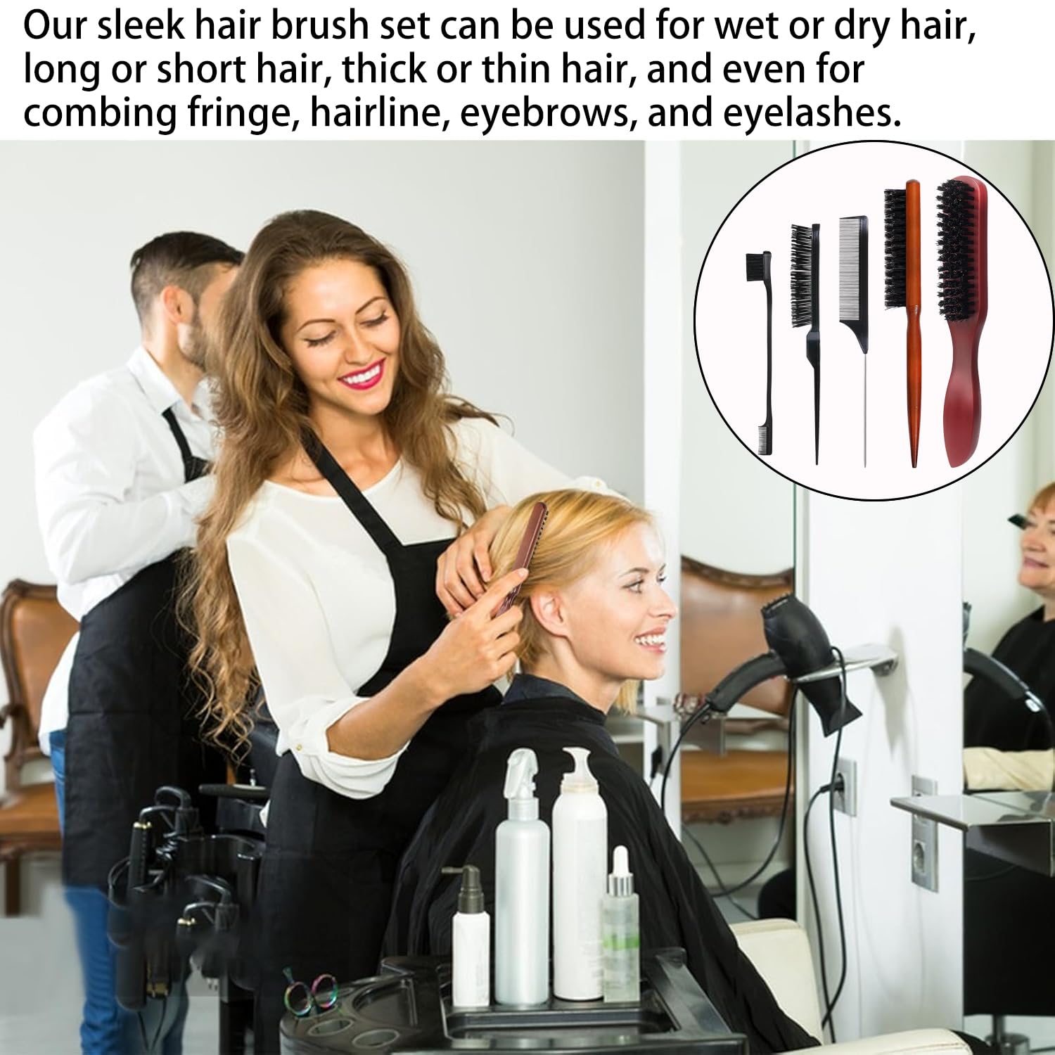 The Smooth Company's 5Pcs Slick Back Hair & Beard Brush Set - Styling and Smoothing for Men with Thin or Thick Hair - Image 3