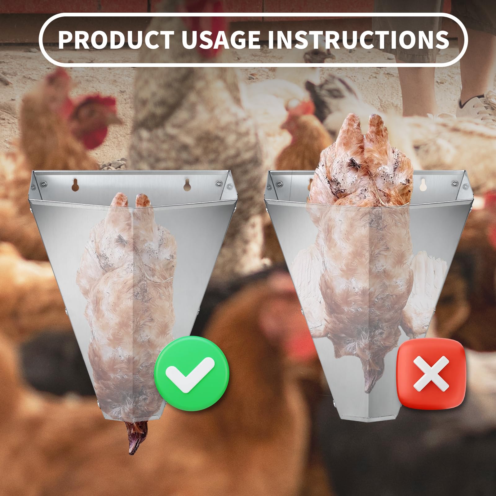 Cono de retención de pollo de acero galvanizado de gran tamaño para aves de corral, adecuado para capas grandes, asadores, asadores y pavos de hasta 14 libras, cono de matar con parte trasera