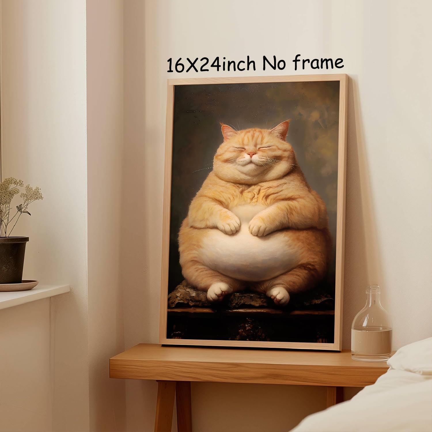 Vintage Retro Animal Wall Art Funny Fat Cat Wall Poster Orange Cat Artwork Cute Cat Pictures Wall Decor Animal Portrait Wall Art Abstract Cat Print Vintage Animal Paintings Home Room 16x24in Unframed
