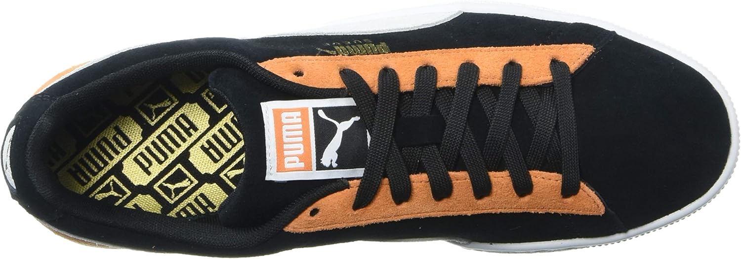 Puma Unisex-Adult Suede Classic Sneaker, Black White-Jaffa Orange, 4.5 M US