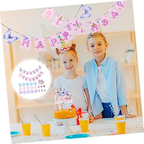 Miniatura 7 de ifundom 3 juegos de decoración de fiesta para cupcakes, decoración de pasteles, banderines de mariposas, pancarta de cumpleaños, decoraciones de
