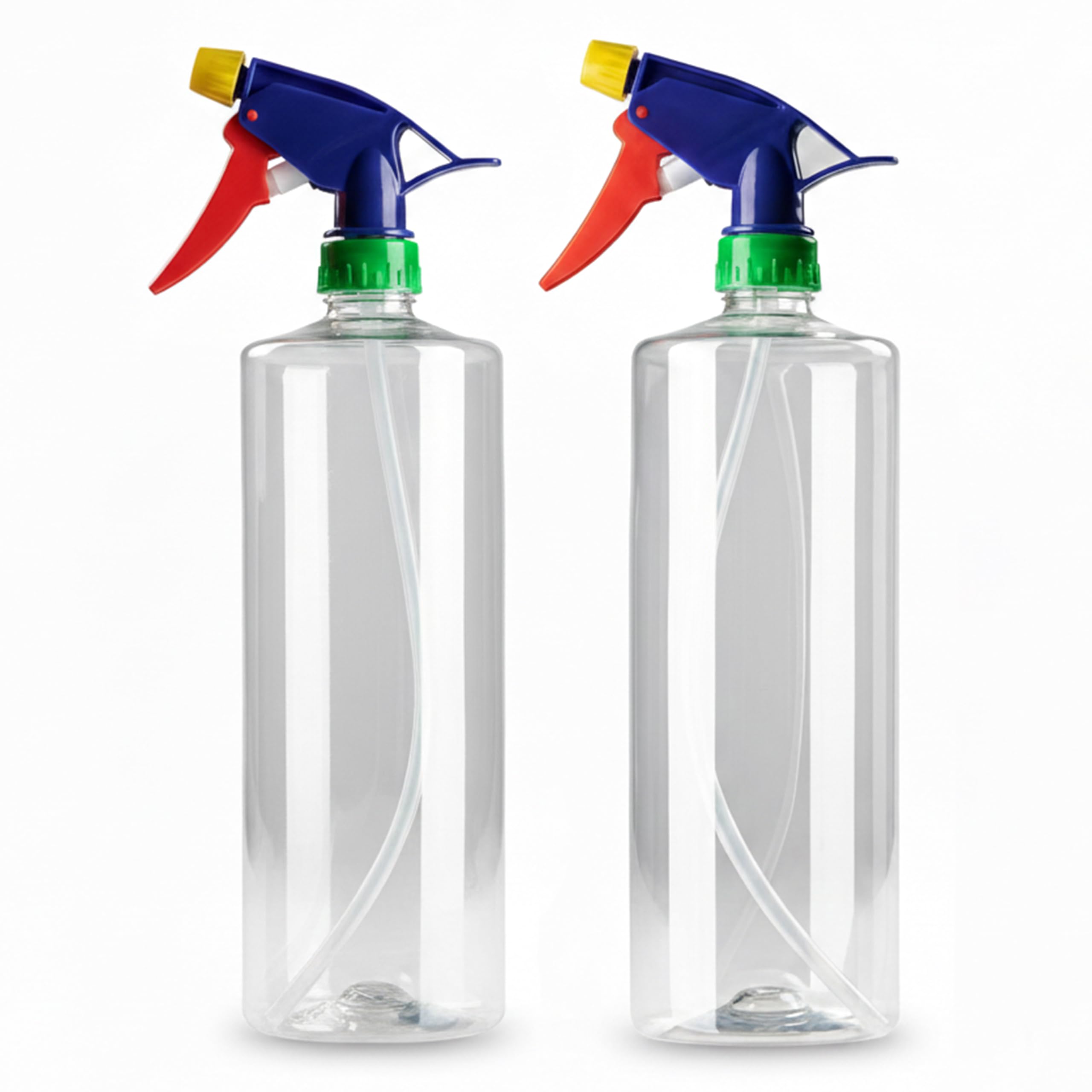 plastific Empty Spray Bottle For Cleaning and Gardening, Durable Trigger Sprayer, Refillable, Spray Upside Down, All Directions, Spray Plastic Bottle (Pack of 2-1L, Multi-Colour Trigger-Press)