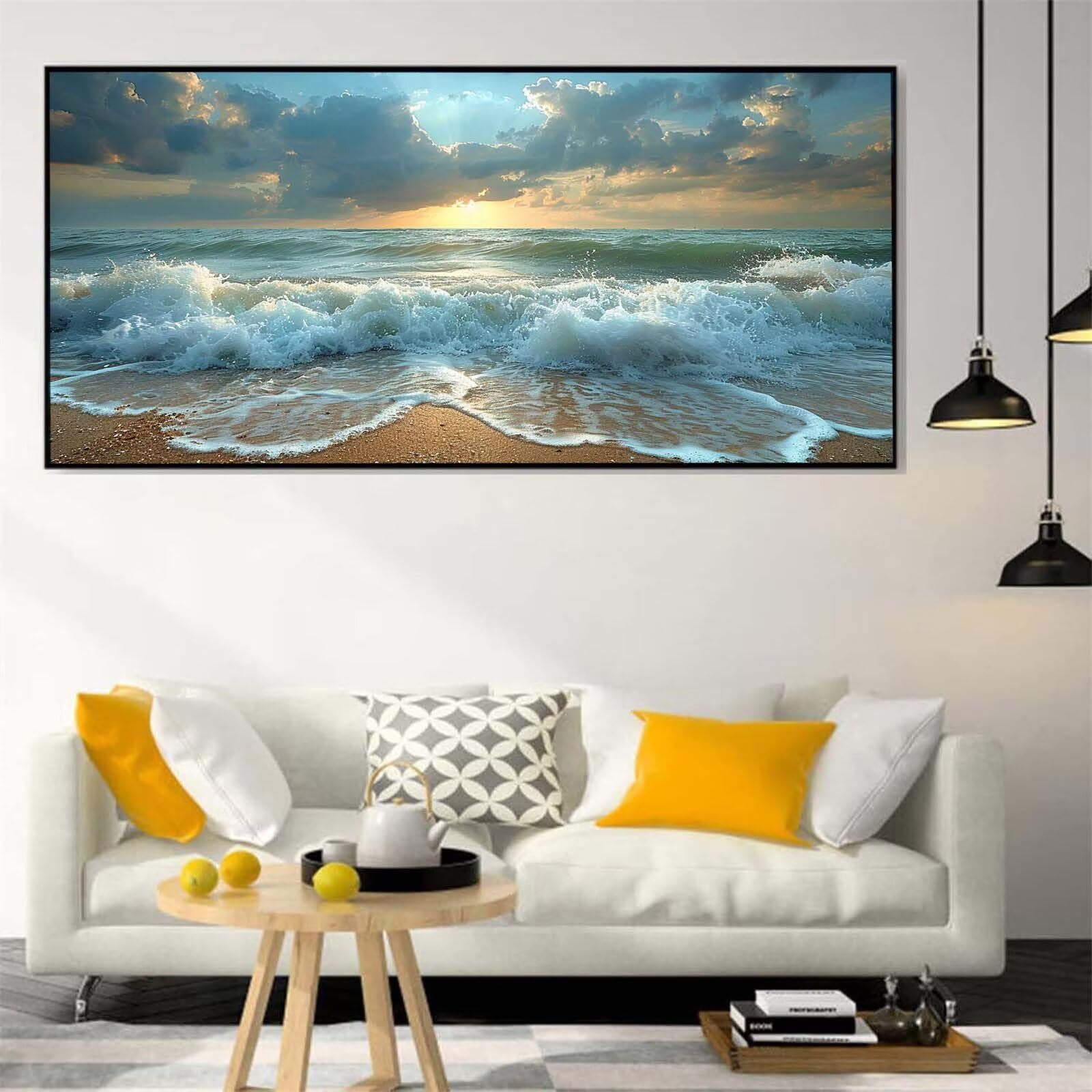 5D Diament Malarstwo Pełny Zestaw Plaży, Diamentowe Malarstwo Fale Diamentowe Sztuka Rzemiosło Dorośli Prezent Dzieci, DIY Haft Krzyżowy Haft Obraz Diamentowy Do Dekoracji Domu Prezenty 70x140cm L-373