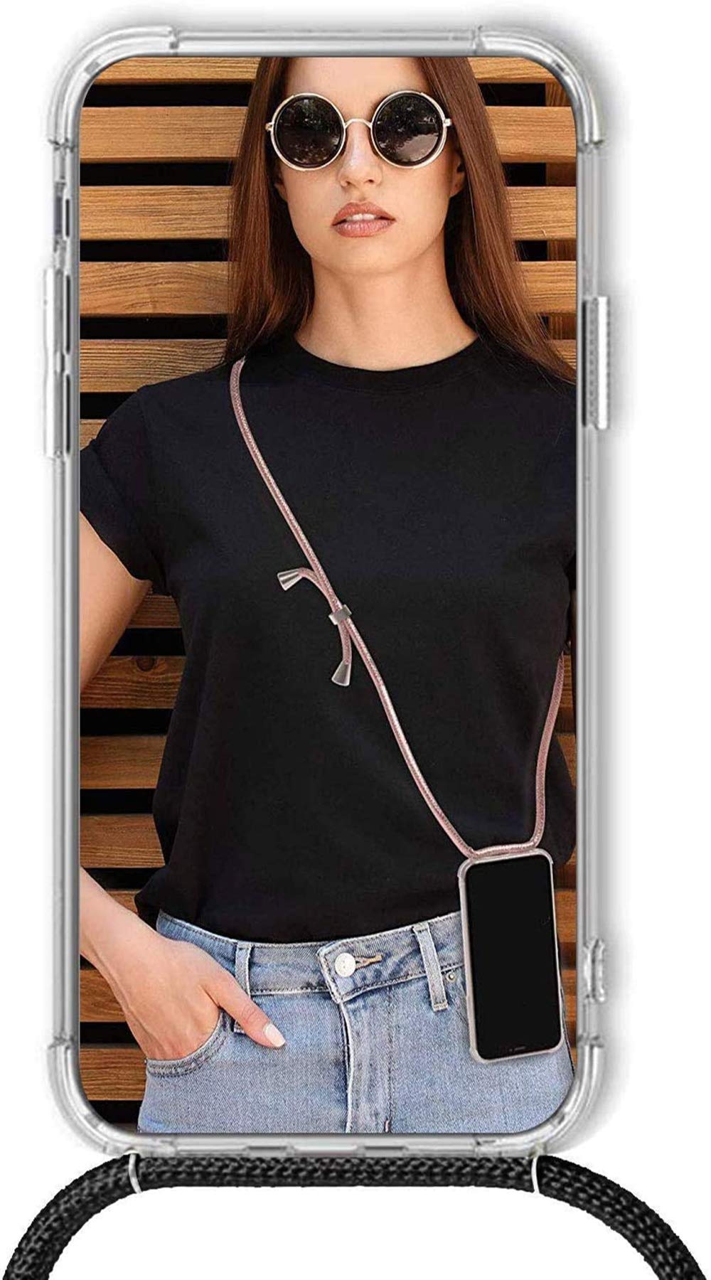 Etui na telefon komórkowy kompatybilne z Motorola Moto G15, ultra cienkie, ochrona aparatu, silikon TPU, bumper, etui ze sznurkiem do zawieszenia,Czarne